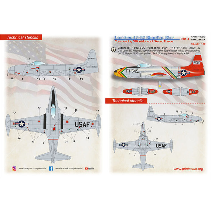Print Scale 48-270 Decal Lockheed F-80 Shooting Star Part 4 Scale 1:48 for Aircraft Plastic model kit