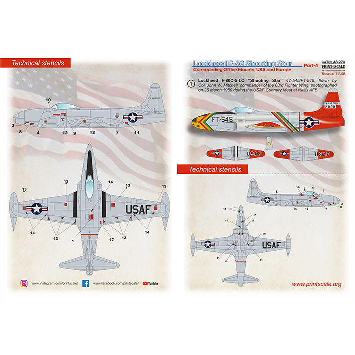 Print Scale 48-270 Decal Lockheed F-80 Shooting Star Part 4 Scale 1:48 for Aircraft Plastic model kit