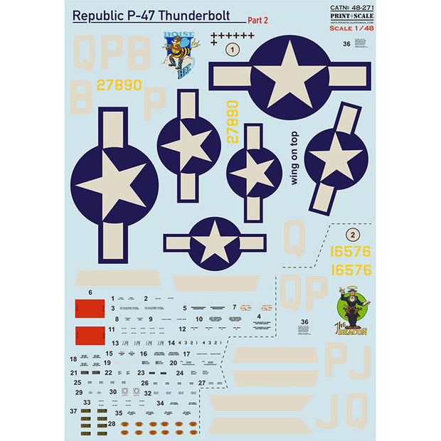 Print Scale 48-271 Decal Republic P-47 Thunderbolt Part 2  Scale 1:48 for Aircraft Plastic model kit