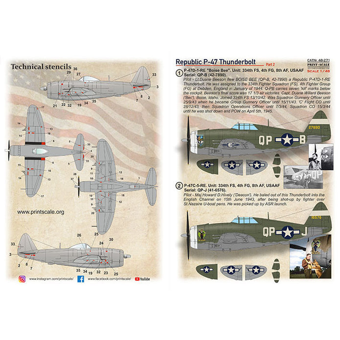 Print Scale 48-271 Decal Republic P-47 Thunderbolt Part 2  Scale 1:48 for Aircraft Plastic model kit