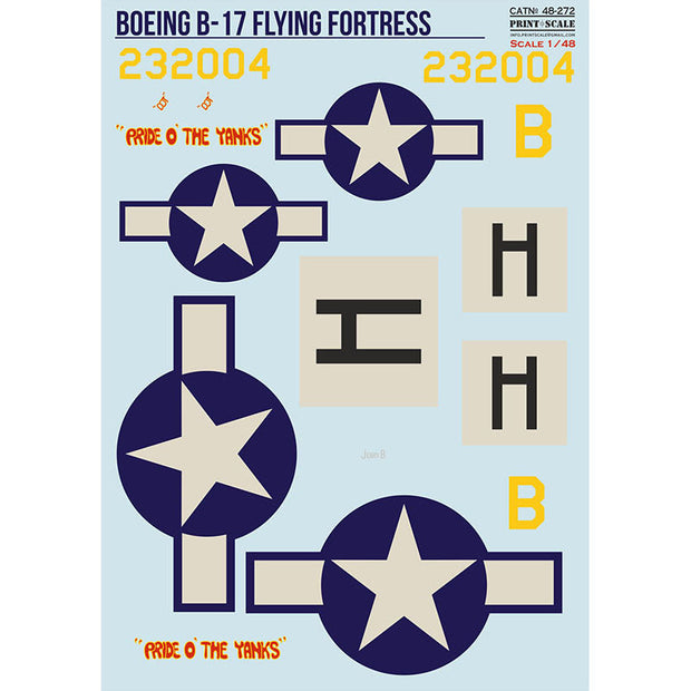 Print Scale 48-272 Decal 1:48 Boeing B-17 Flying Fortress decals "Pride o the Yanks"