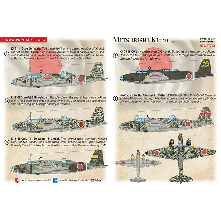 Print Scale 48-273 Decal Mitsubishi Ki-21 Part 1 Scale 1:48 for Aircraft Plastic model kit