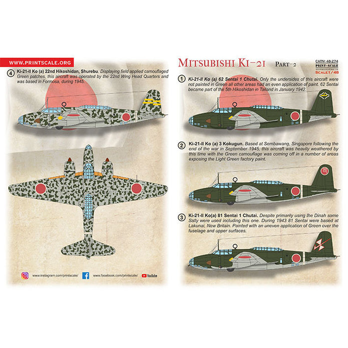 Print Scale 48-274 Decal Mitsubishi Ki-21 Part 2  Scale 1:48 for Aircraft Plastic model kit