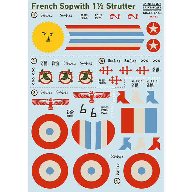 Print Scale 48-275 Decal Sopwith 1 1/2 Strutter decals Part 1  Scale 1:48 for Aircraft Plastic model kit