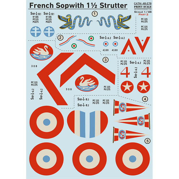 Print Scale 48-276 Decal Sopwith 1 1/2 Strutter decals Part 2
 Scale 1:48 for Aircraft Plastic model kit