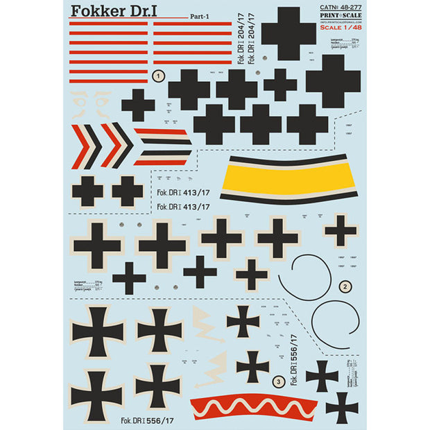 Print Scale 48-277 Decal Fokker Dr I Part 1  Scale 1:48 for Aircraft Plastic model kit