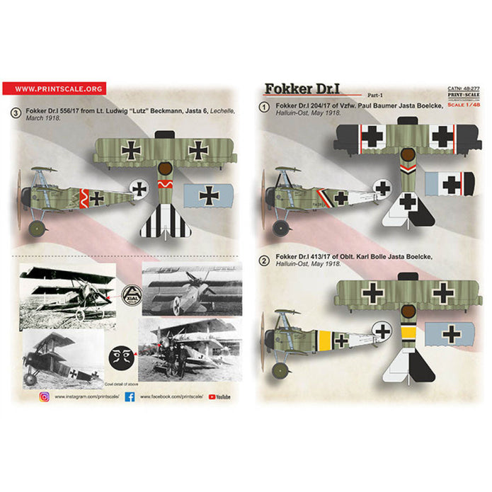 Print Scale 48-277 Decal Fokker Dr I Part 1  Scale 1:48 for Aircraft Plastic model kit