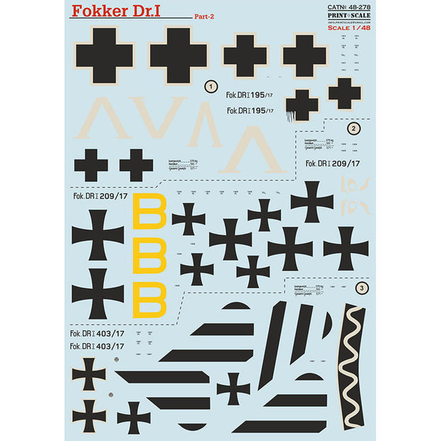Print Scale 48-278 Decal Fokker Dr I Part 2  Scale 1:48 for Aircraft Plastic model kit