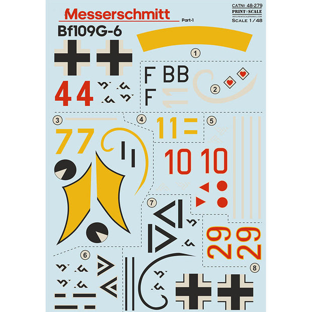 Print Scale 48-279 Decal 1:48 Messerschmitt Me-109 G-6 Part 1 The complete set 2 leaf