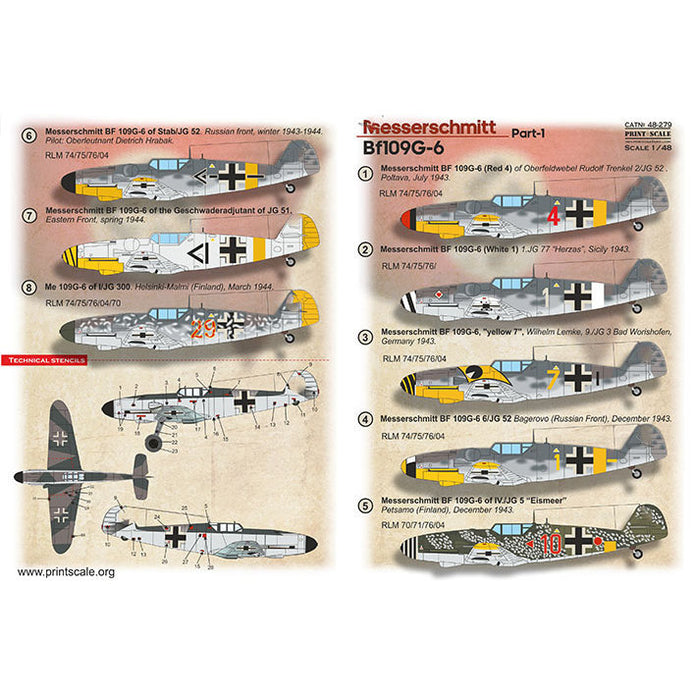 Print Scale 48-279 Decal 1:48 Messerschmitt Me-109 G-6 Part 1 The complete set 2 leaf