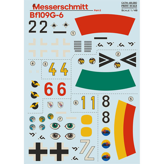 Print Scale 48-280 Decal 1:48 Messerschmitt Me-109 G-6 Part 2 The complete set 2 leaf