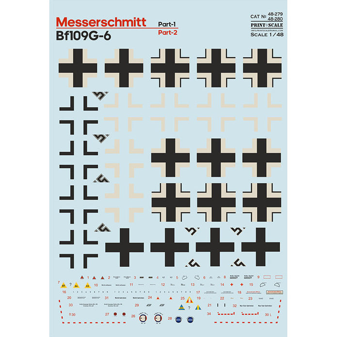 Print Scale 48-280 Decal 1:48 Messerschmitt Me-109 G-6 Part 2 The complete set 2 leaf