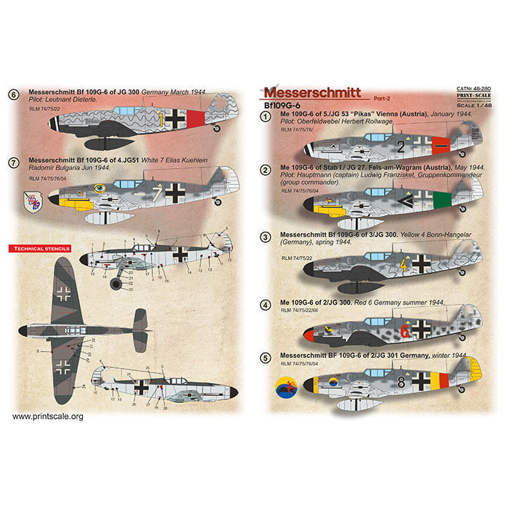 Print Scale 48-280 Decal 1:48 Messerschmitt Me-109 G-6 Part 2 The complete set 2 leaf