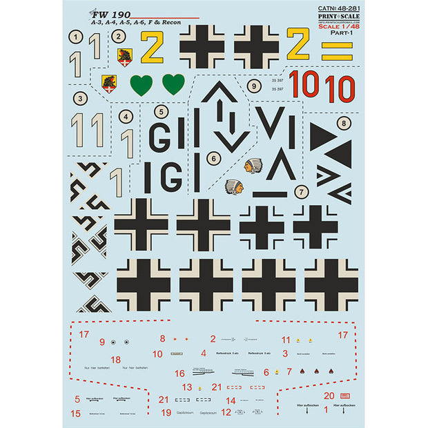Print Scale 48-281 Decal FW 190 A-3, A-4, A-5, A-6, F & Recon Part 1 Scale 1:48 for Aircraft Plastic model kit