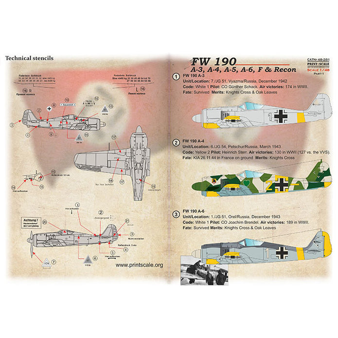 Print Scale 48-281 Decal FW 190 A-3, A-4, A-5, A-6, F & Recon Part 1 Scale 1:48 for Aircraft Plastic model kit