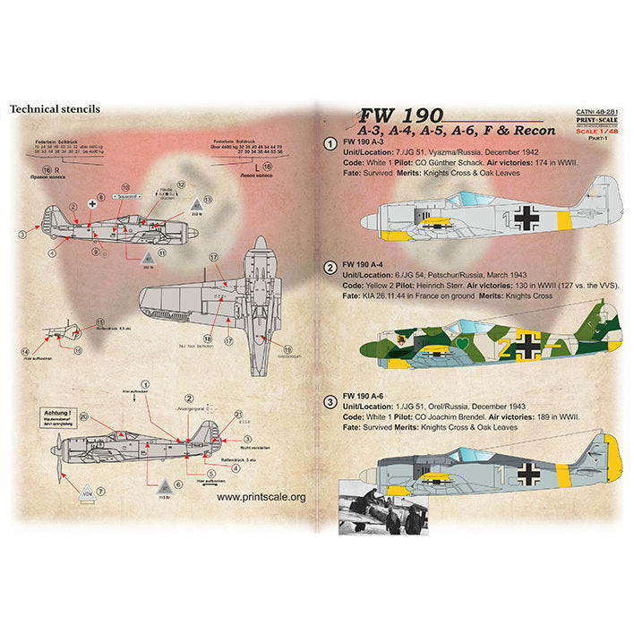 Print Scale 48-281 Decal FW 190 A-3, A-4, A-5, A-6, F & Recon Part 1 Scale 1:48 for Aircraft Plastic model kit