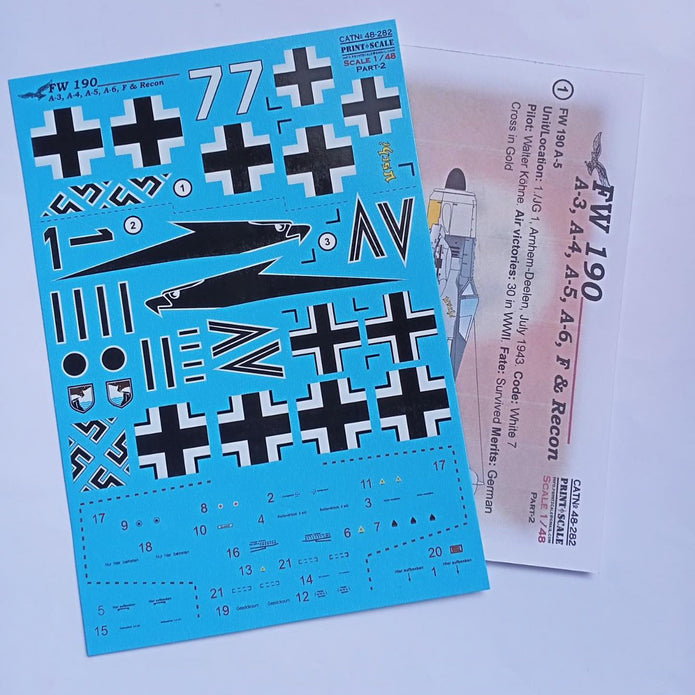 Print Scale 48-282 Decal FW 190 A-3, A-4, A-5, A-6, F & Recon Part 2 Scale 1:48 for Aircraft Plastic model kit