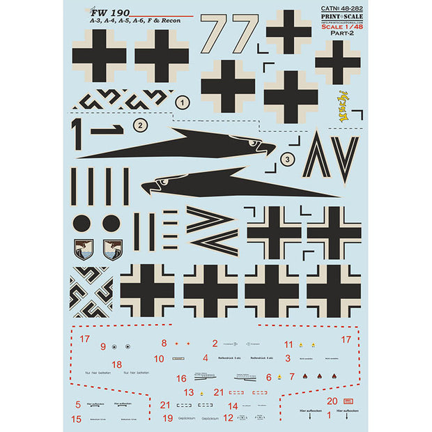 Print Scale 48-282 Decal FW 190 A-3, A-4, A-5, A-6, F & Recon Part 2 Scale 1:48 for Aircraft Plastic model kit