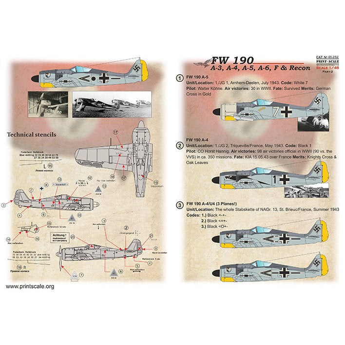 Print Scale 48-282 Decal FW 190 A-3, A-4, A-5, A-6, F & Recon Part 2 Scale 1:48 for Aircraft Plastic model kit