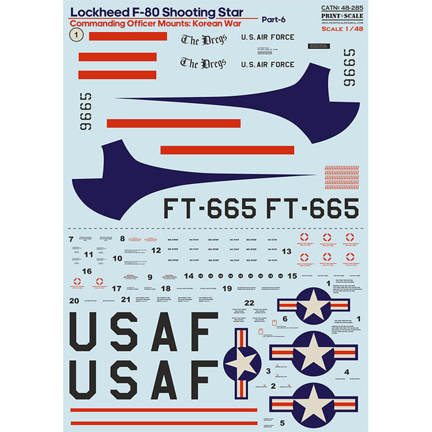 Print Scale 48-285 Decal Lockheed F-80 Shooting Star Part 6 Scale 1:48 for Aircraft Plastic model kit