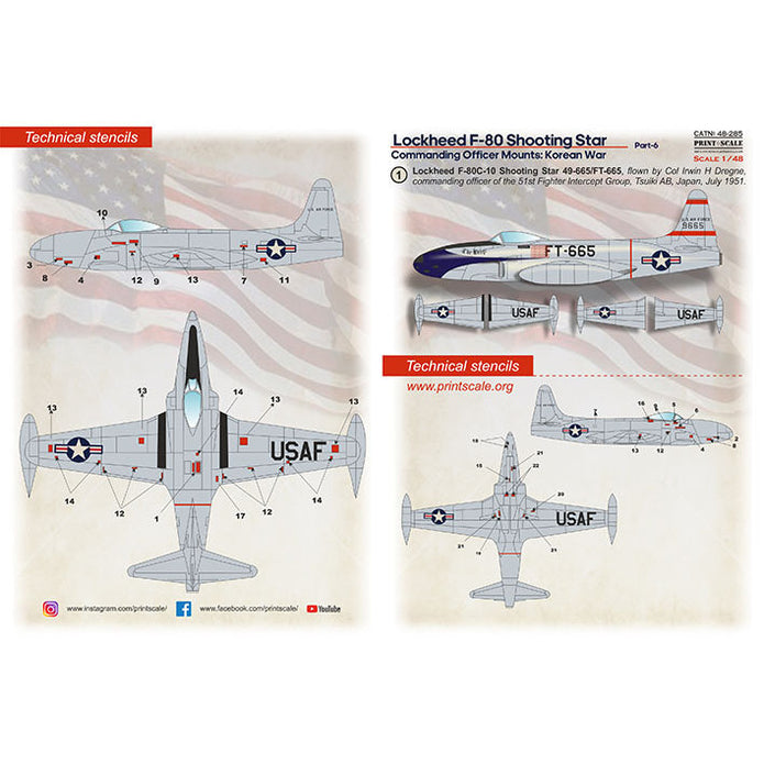 Print Scale 48-285 Decal Lockheed F-80 Shooting Star Part 6 Scale 1:48 for Aircraft Plastic model kit