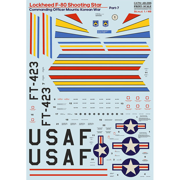 Print Scale 48-286 Decal Lockheed F-80 Shooting Star Part 7 Scale 1:48 for Aircraft Plastic model kit