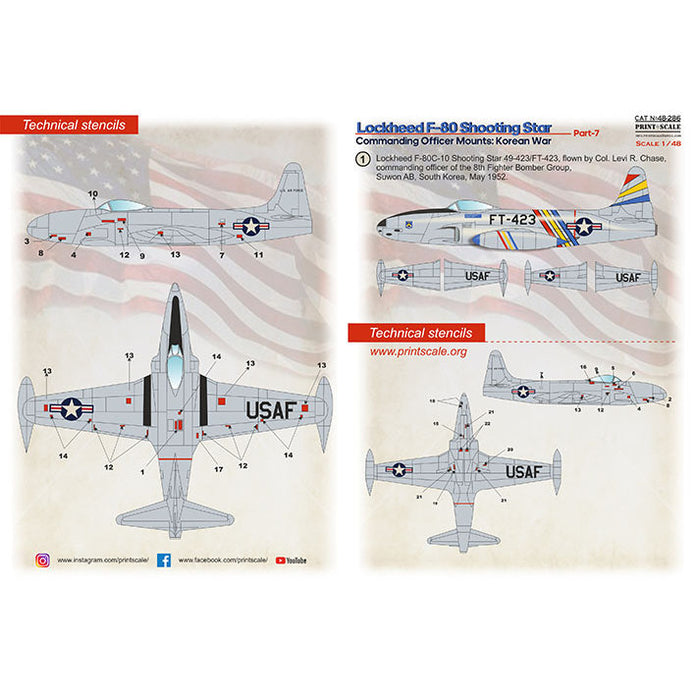 Print Scale 48-286 Decal Lockheed F-80 Shooting Star Part 7 Scale 1:48 for Aircraft Plastic model kit