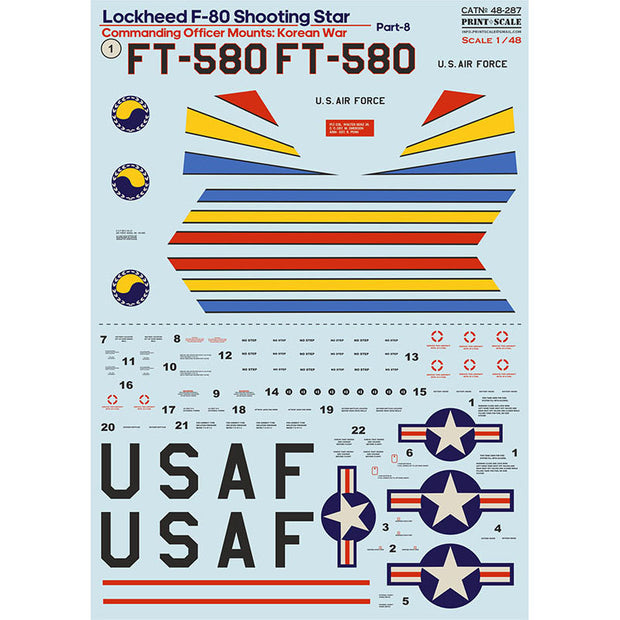 Print Scale 48-287 Decal Lockheed F-80 Shooting Star Part 8 Scale 1:48 for Aircraft Plastic model kit