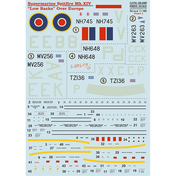 Print Scale 48-288 Decal 1:48 Supermarin Spitfire Mk.XIV Low Backs Part 1 The complete set 1.5 leaf
