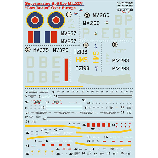 Print Scale 48-289 Decal 1:48 Supermarin Spitfire Mk.XIV Low Backs Part 2 The complete set 1.5 leaf
