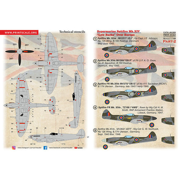 Print Scale 48-289 Decal 1:48 Supermarin Spitfire Mk.XIV Low Backs Part 2 The complete set 1.5 leaf
