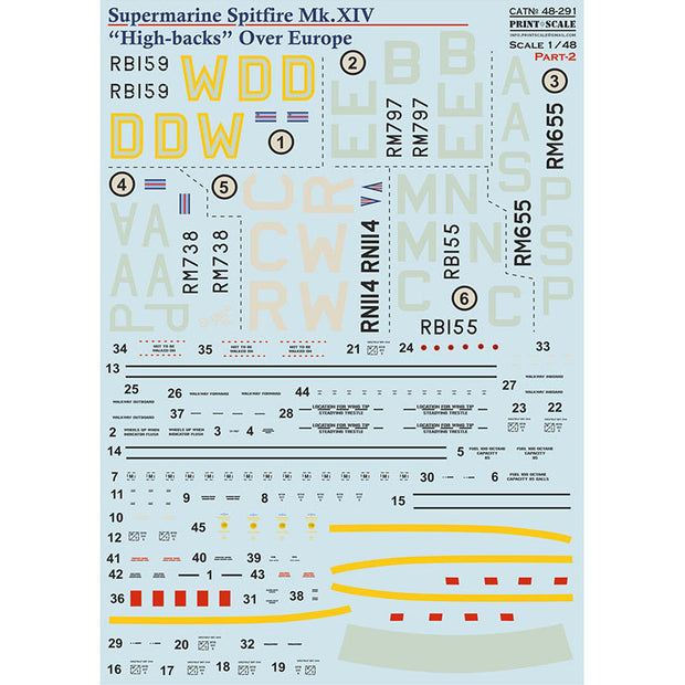 Print Scale 48-291 Decal 1:48 Supermarine Spitfire Mk.XIV High Backs Part 2 The complete set 1.5 leaf