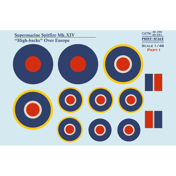 Print Scale 48-291 Decal 1:48 Supermarine Spitfire Mk.XIV High Backs Part 2 The complete set 1.5 leaf