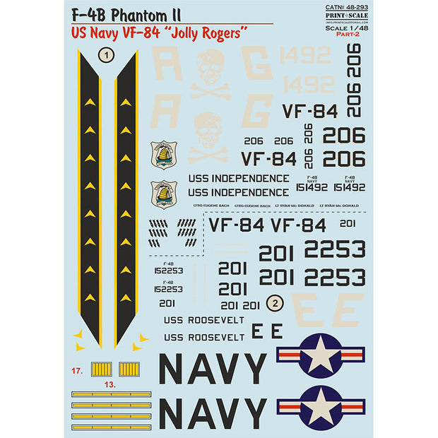 Print Scale 48-293 Decal F-4B Phantom II. US NAVY VF-84 "Jolly Rogers" Part 2  Scale 1:48