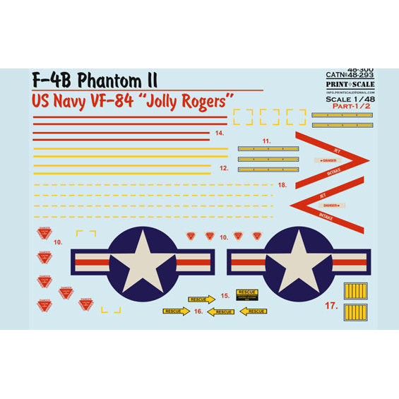 Print Scale 48-293 Decal F-4B Phantom II. US NAVY VF-84 "Jolly Rogers" Part 2  Scale 1:48