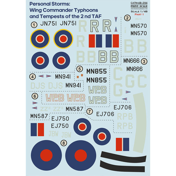 Print Scale 48-294 Decal 1:48 Personal Storm: Wings Commander Typhoon and Tempests of the 2nd TAF, Part 1