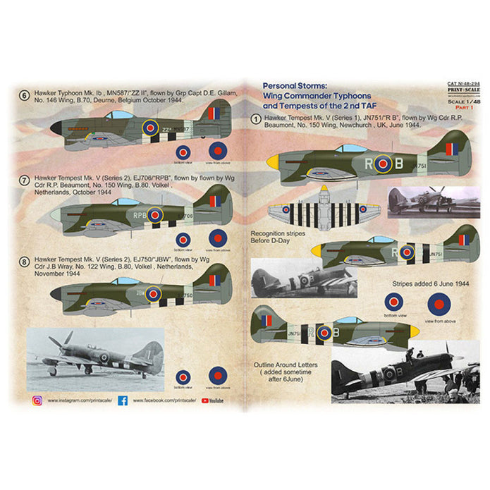 Print Scale 48-294 Decal 1:48 Personal Storm: Wings Commander Typhoon and Tempests of the 2nd TAF, Part 1