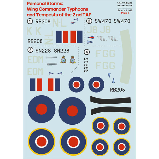 Print Scale 48-295 Decal 1:48 Personal Storm: Wings Commander Typhoon and Tempests of the 2nd TAF, Part 2