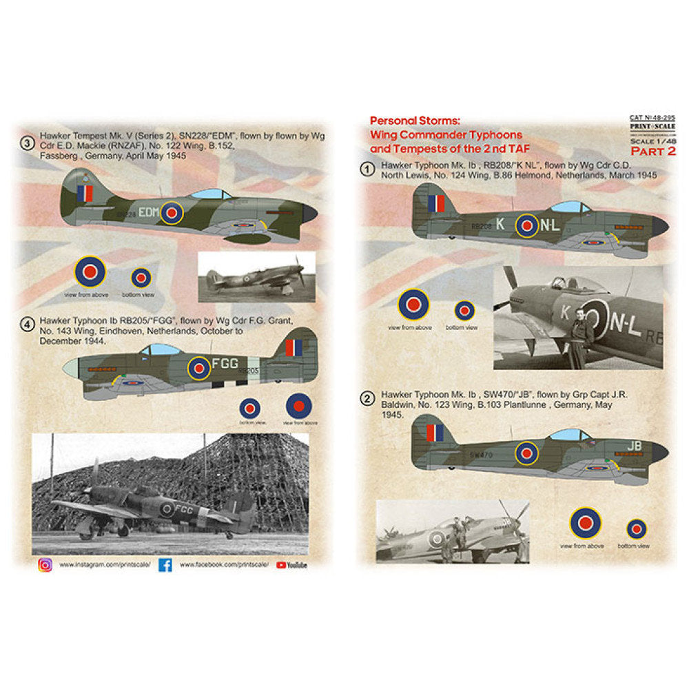 Print Scale 48-295 Decal 1:48 Personal Storm: Wings Commander Typhoon and Tempests of the 2nd TAF, Part 2