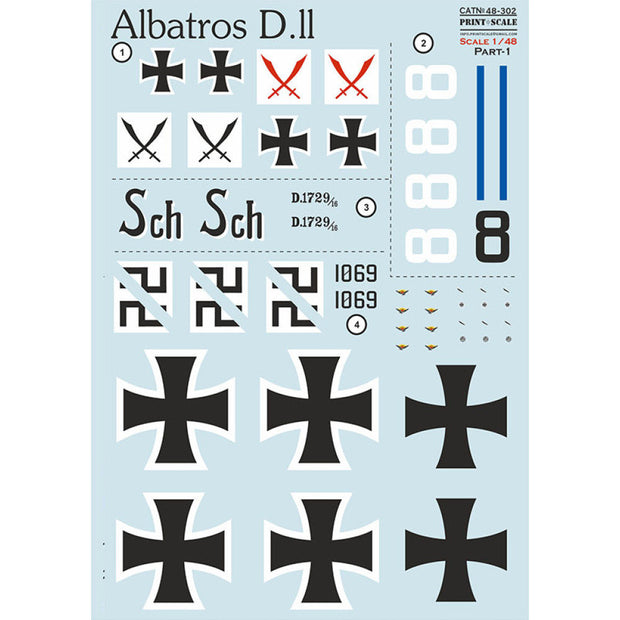 Print Scale 48-302 Decal Albatros II. Part 1 Scale 1:48 for Aircraft Plastic model kit