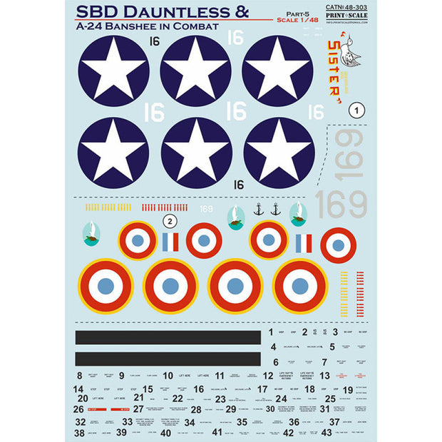 Print Scale 48-303 Decal SBD Dauntless & A-24 Banshee in combat Part 5 Scale 1:48 for Aircraft Plastic model kit