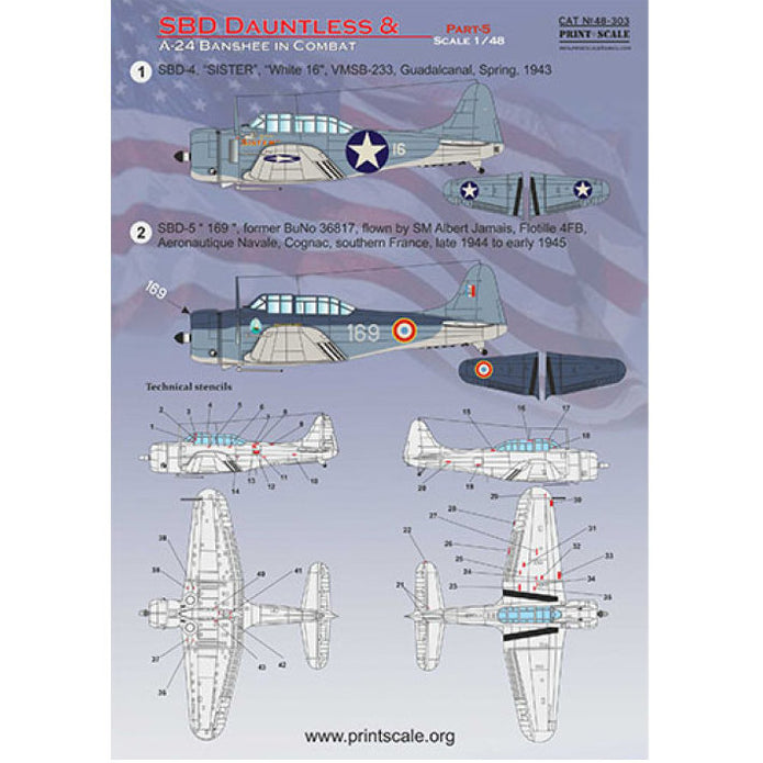 Print Scale 48-303 Decal SBD Dauntless & A-24 Banshee in combat Part 5 Scale 1:48 for Aircraft Plastic model kit