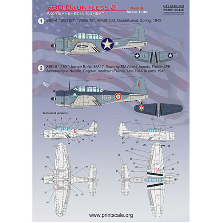 Print Scale 48-303 Decal SBD Dauntless & A-24 Banshee in combat Part 5 Scale 1:48 for Aircraft Plastic model kit