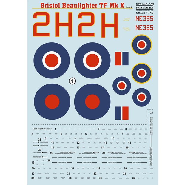 Print Scale 48-305 Decal Bristol Beaufighter TF Mk X. Part 4 Scale 1:48 for Aircraft Plastic model kit