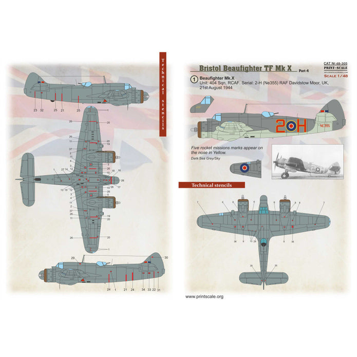 Print Scale 48-305 Decal Bristol Beaufighter TF Mk X. Part 4 Scale 1:48 for Aircraft Plastic model kit