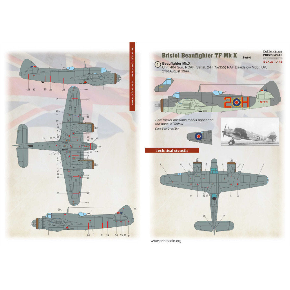 Print Scale 48-305 Decal Bristol Beaufighter TF Mk X. Part 4 Scale 1:48 for Aircraft Plastic model kit