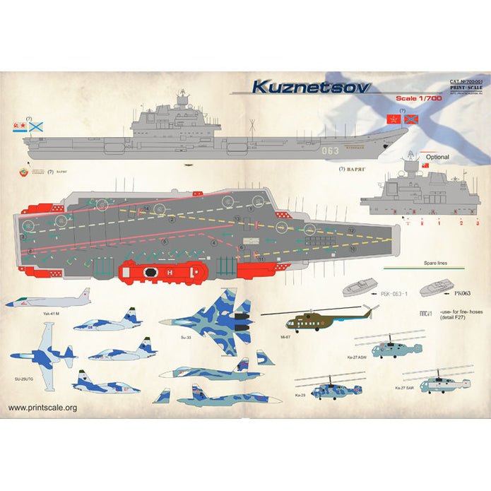 Print Scale 700-001 Decal Kuznetsov Scale 1:700 for Ship Plastic model kit