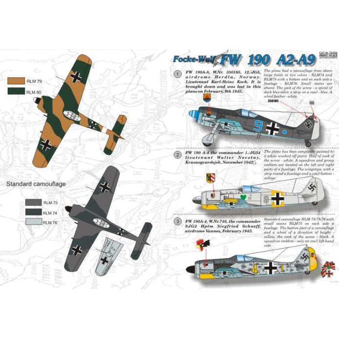Print Scale 72-002 Decal Focke-Wulf FW 190 A2-A9 Scale 1:72 for Aircraft Plastic model kit