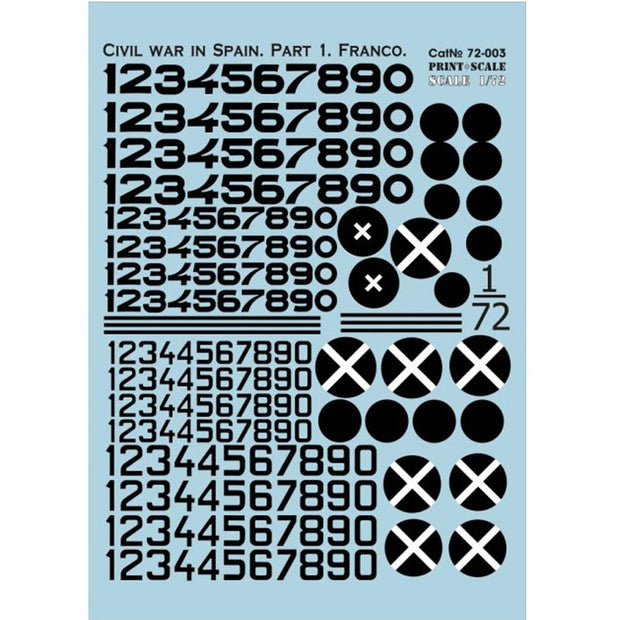 Print Scale 72-003 Decal Civil war in Spain. Franco. The general complete set Scale 1:72