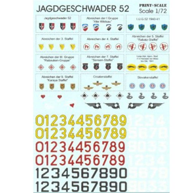 Print Scale 72-005 Decal JAGDGESCHWADER 52 Scale 1:72 for Aircraft Plastic model kit